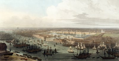 Wapping, veduta elevata del molo, 1803 da Thomas und William Daniell